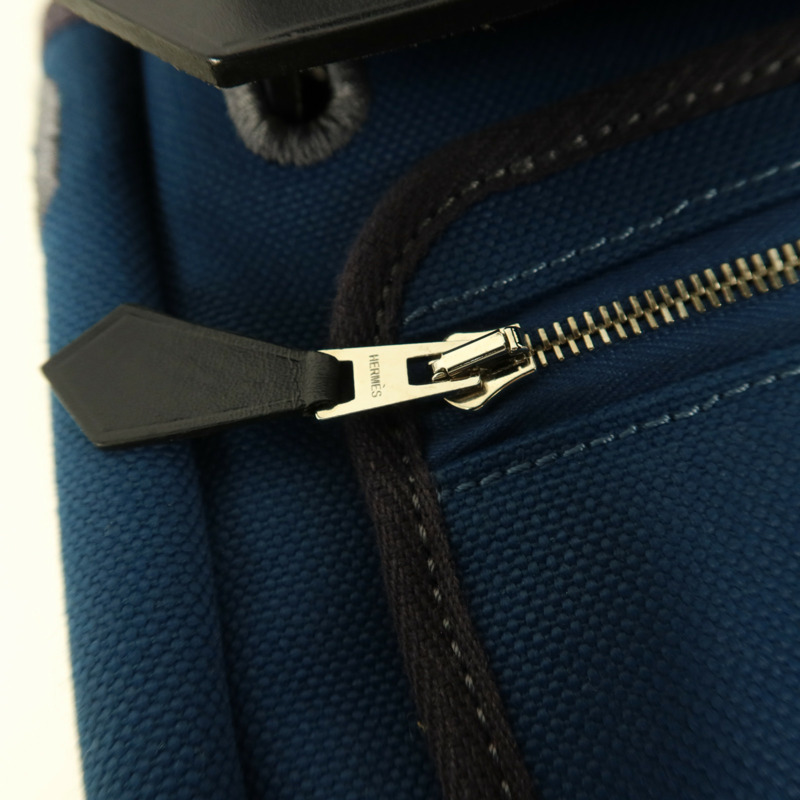 HERMES 帆布Herbag Backpack銀扣背包Deep Blue/Bleu Nuit-8