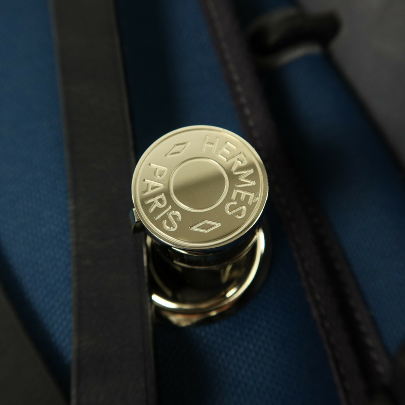 HERMES 帆布Herbag Backpack銀扣背包Deep Blue/Bleu Nuit-9