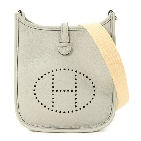 HERMES Clemence皮革Evelyne TPM銀扣肩背袋Gris Perle
