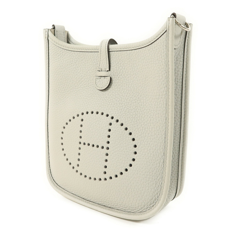 HERMES Clemence皮革Evelyne TPM銀扣肩背袋Gris Perle-2