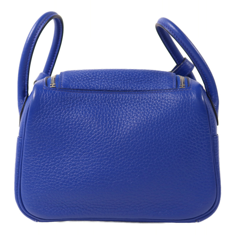 HERMES Clemence皮革Mini Lindy銀扣手挽肩背兩用袋Bleu Electrique-1