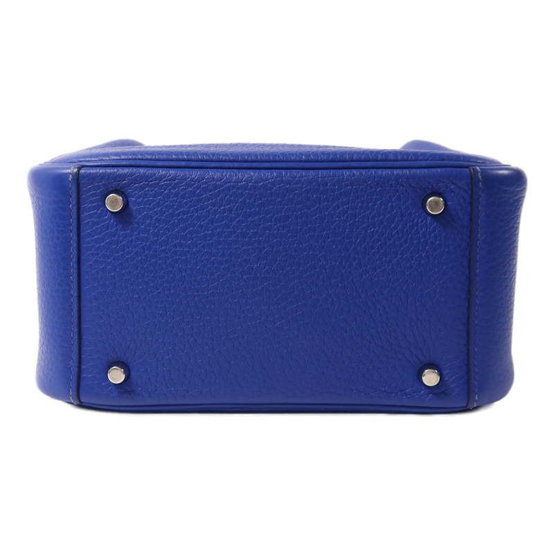 HERMES Clemence皮革Mini Lindy銀扣手挽肩背兩用袋Bleu Electrique-3
