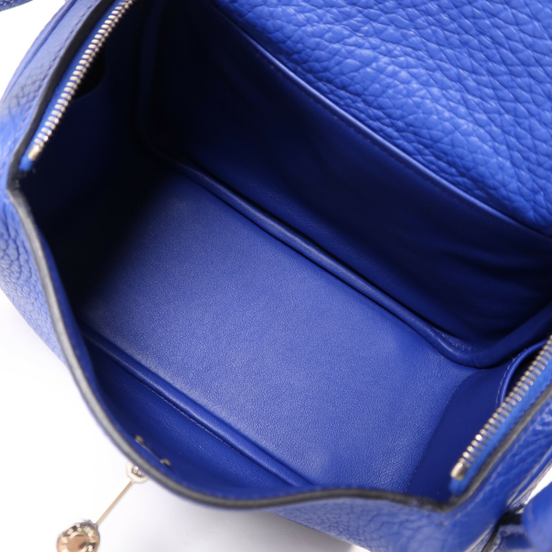 HERMES Clemence皮革Mini Lindy銀扣手挽肩背兩用袋Bleu Electrique-4