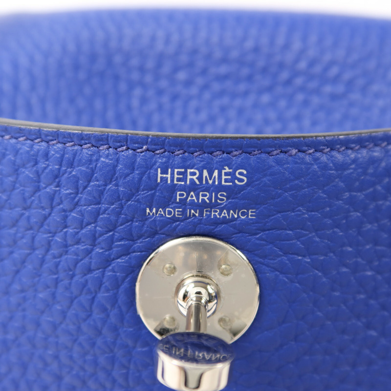 HERMES Clemence皮革Mini Lindy銀扣手挽肩背兩用袋Bleu Electrique-5