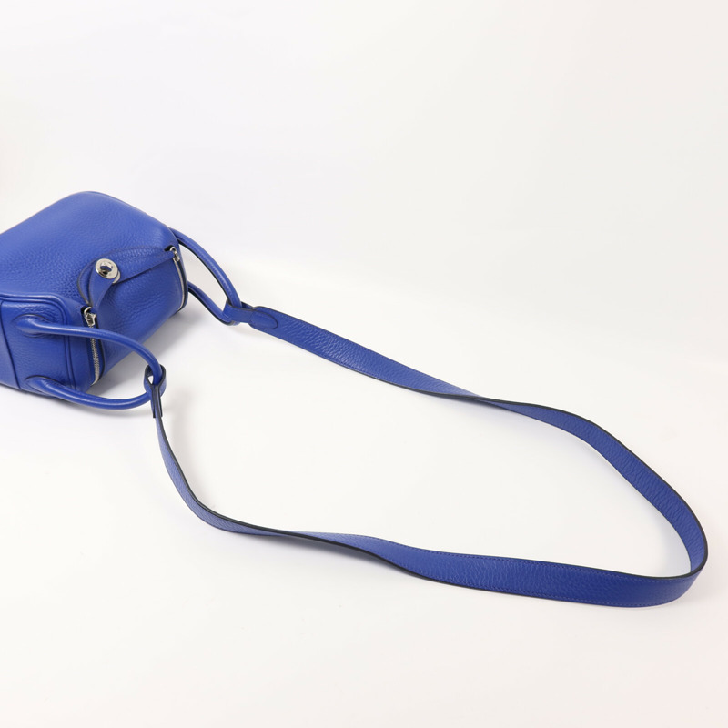 HERMES Clemence皮革Mini Lindy銀扣手挽肩背兩用袋Bleu Electrique-7