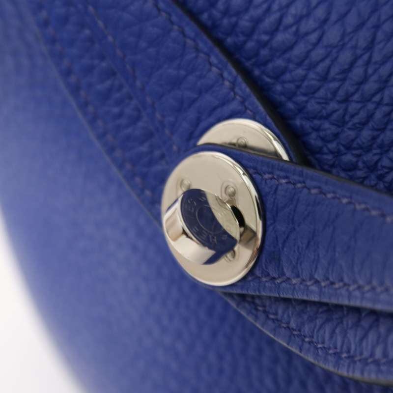 HERMES Clemence皮革Mini Lindy銀扣手挽肩背兩用袋Bleu Electrique-9