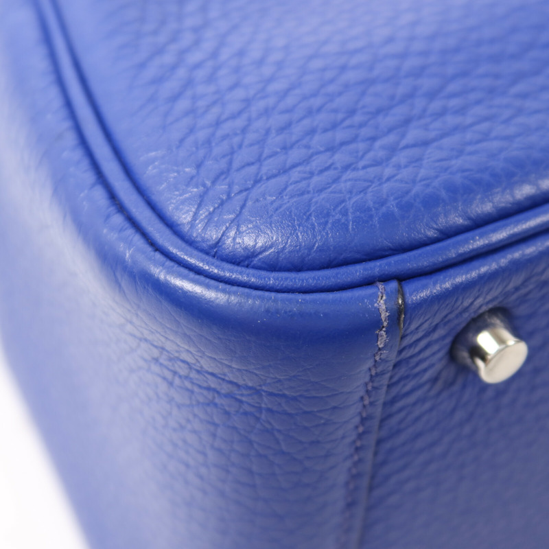 HERMES Clemence皮革Mini Lindy銀扣手挽肩背兩用袋Bleu Electrique-10