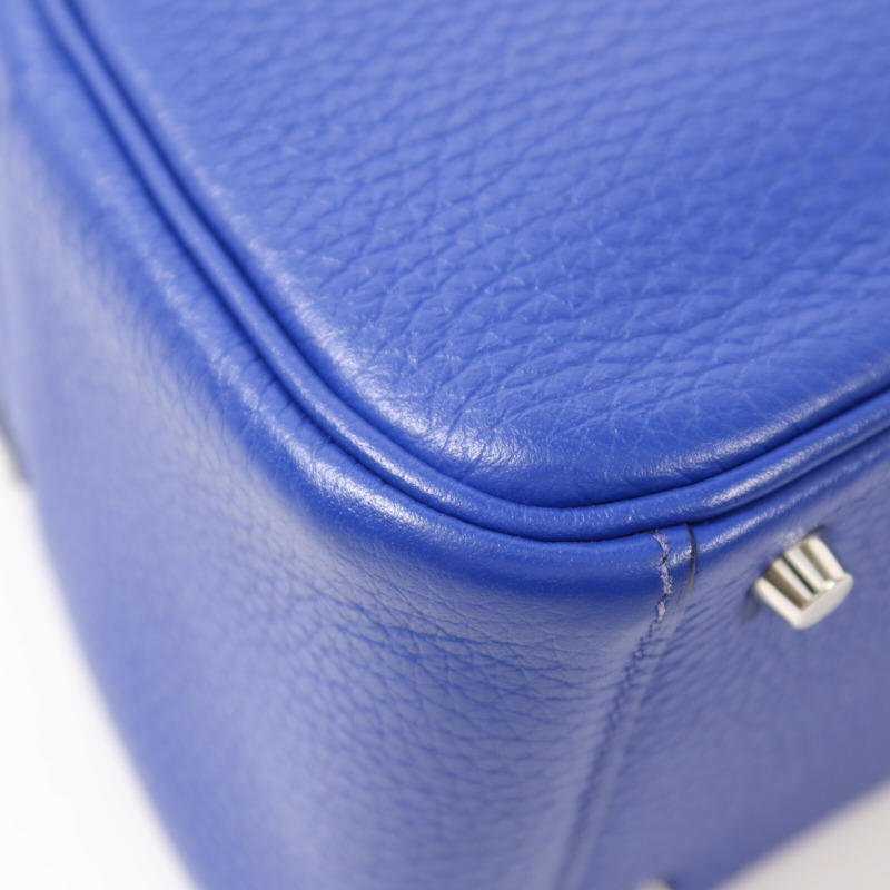 HERMES Clemence皮革Mini Lindy銀扣手挽肩背兩用袋Bleu Electrique-12