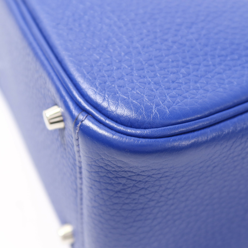 HERMES Clemence皮革Mini Lindy銀扣手挽肩背兩用袋Bleu Electrique-13