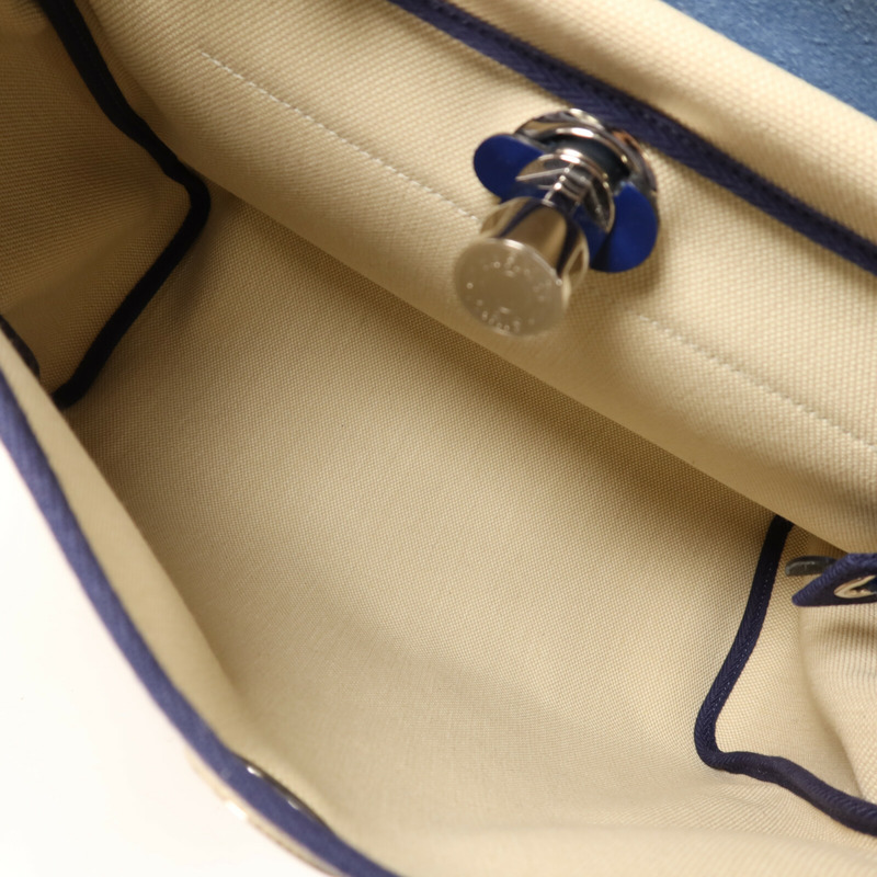 HERMES 帆布Herbag PM銀扣手挽肩背兩用袋Beige/Bleu Electrique-4