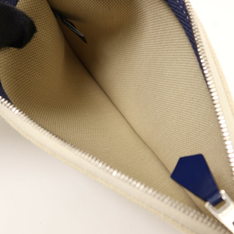 HERMES 帆布Herbag PM銀扣手挽肩背兩用袋Beige/Bleu Electrique-7