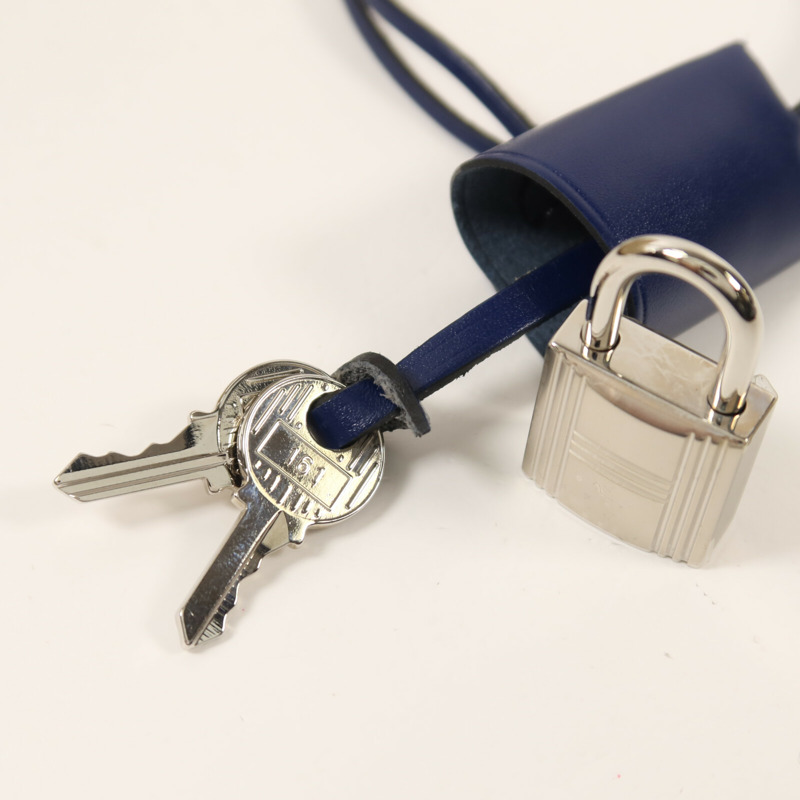 HERMES 帆布Herbag PM銀扣手挽肩背兩用袋Beige/Bleu Electrique-13