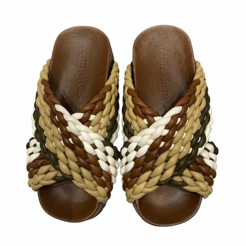 BOTTEGA VENETA 編織拖鞋 棕黃綠 36號