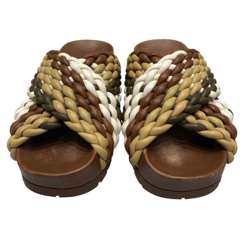 BOTTEGA VENETA 編織拖鞋 棕黃綠 36號-1