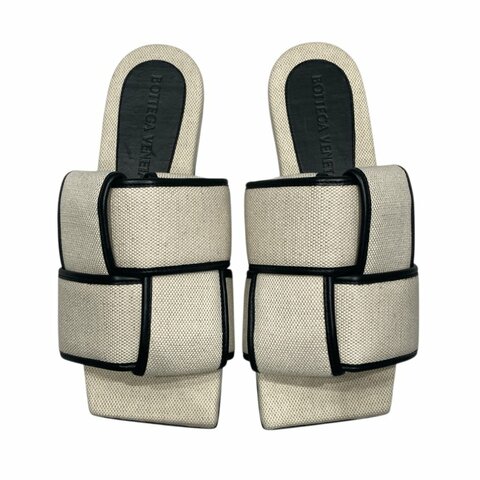 BOTTEGA VENETA 棉麻拖鞋 白/黑 36號