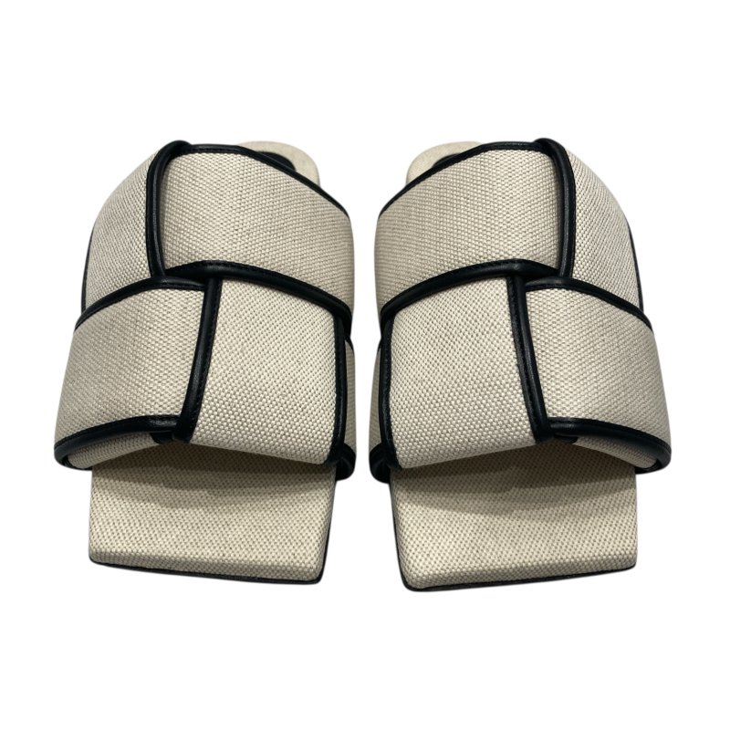 BOTTEGA VENETA 棉麻拖鞋 白/黑 36號-1