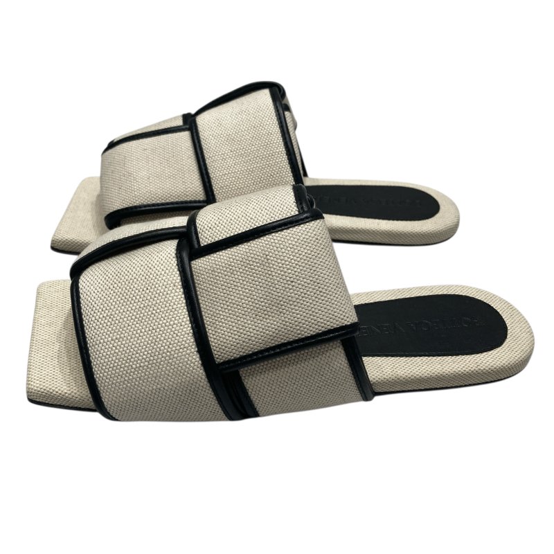 BOTTEGA VENETA 棉麻拖鞋 白/黑 36號-3