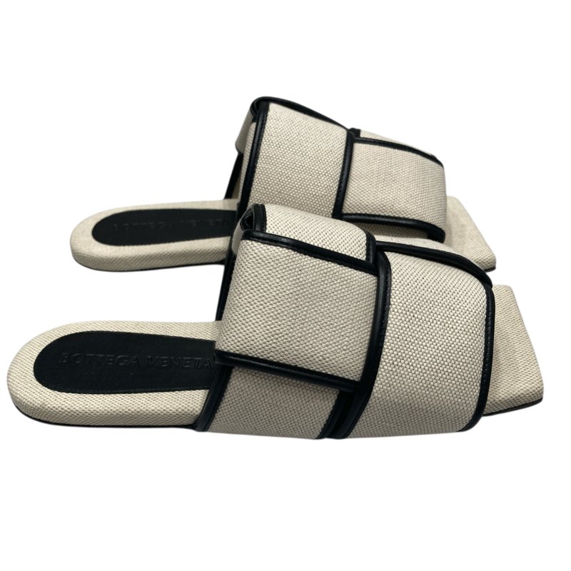 BOTTEGA VENETA 棉麻拖鞋 白/黑 36號-4