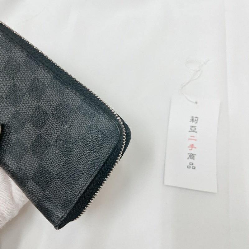 莉亞精品♡LV n63095 黑灰ㄇ拉棋盤格長夾 二手-7