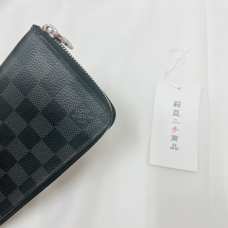 莉亞精品♡LV n63095 黑灰ㄇ拉棋盤格長夾 二手-8