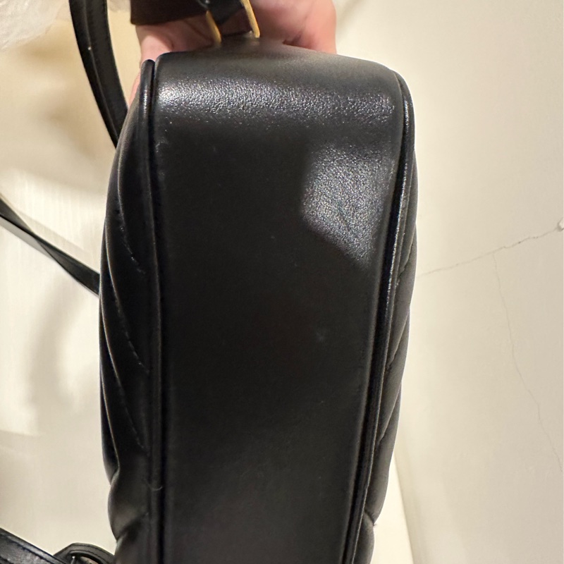 YSL 聖羅蘭-仿舊山形紋流蘇斜背包/相機包(黑金）-9