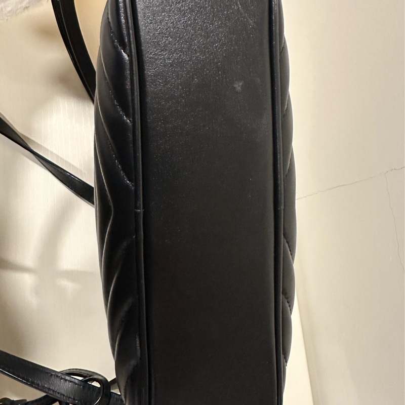 YSL 聖羅蘭-仿舊山形紋流蘇斜背包/相機包(黑金）-10