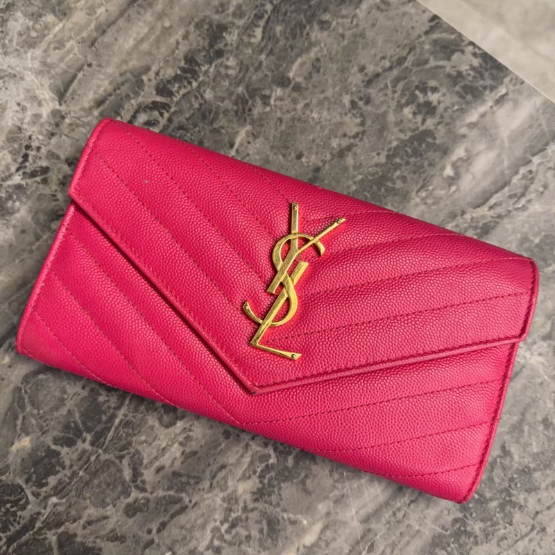 二手 ysl 掀蓋長夾 荔枝牛皮-0