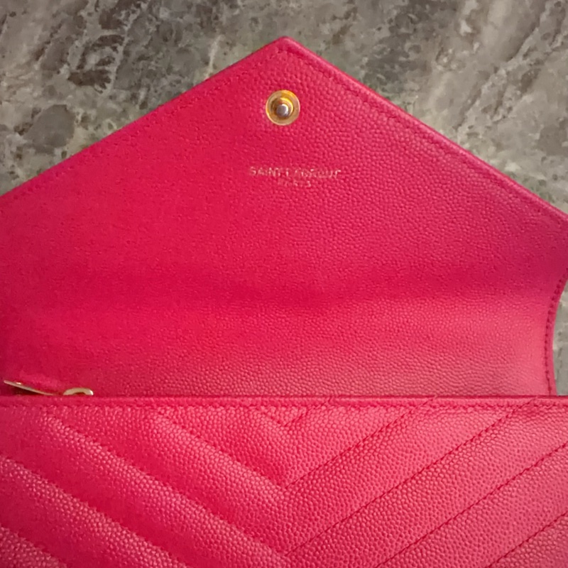 二手 ysl 掀蓋長夾 荔枝牛皮-3