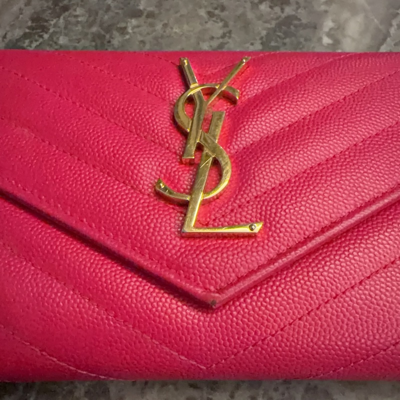 二手 ysl 掀蓋長夾 荔枝牛皮-6