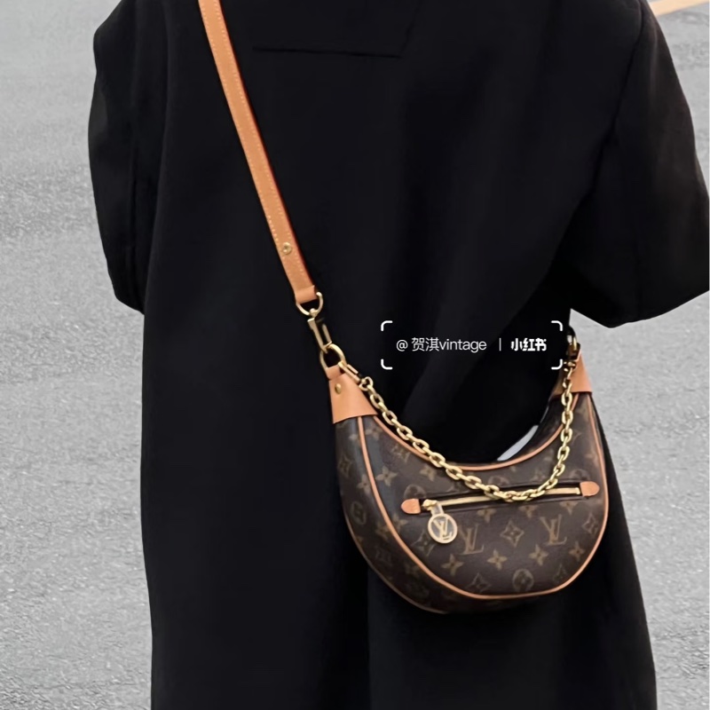 Louis Vuitton LV Loop 月亮包 Monogram 老花鏈條腋下包 棕色 M81098-5