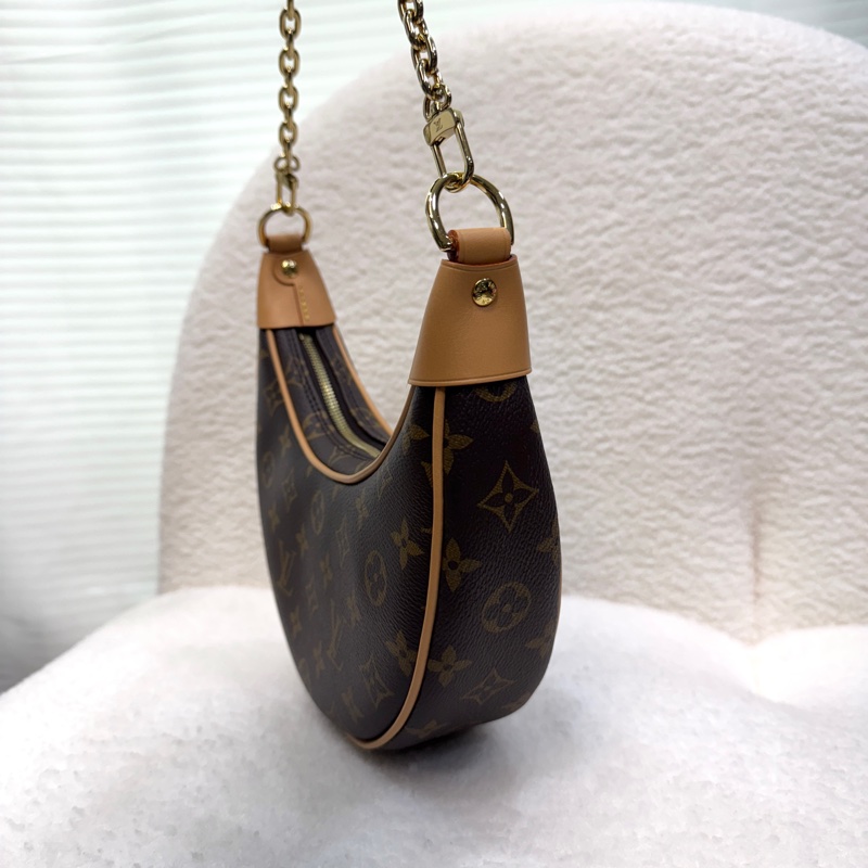 Louis Vuitton LV Loop 月亮包 Monogram 老花鏈條腋下包 棕色 M81098-9