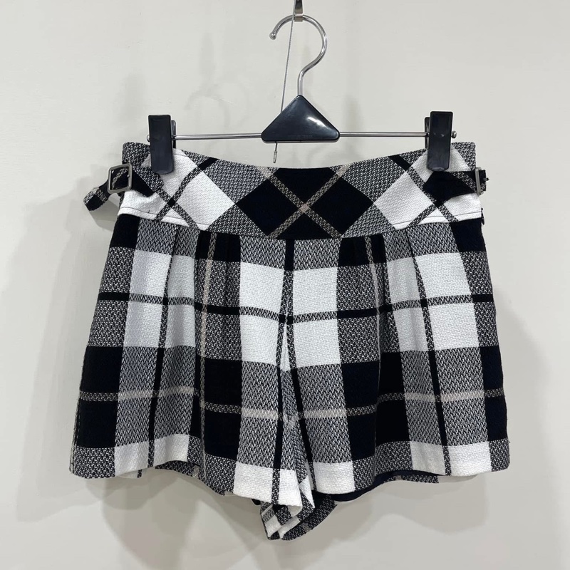 BURBERRY 藍標 黑白格紋二側腰環褲裙-1