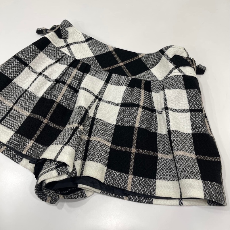 BURBERRY 藍標 黑白格紋二側腰環褲裙-5