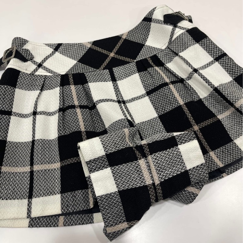 BURBERRY 藍標 黑白格紋二側腰環褲裙-6