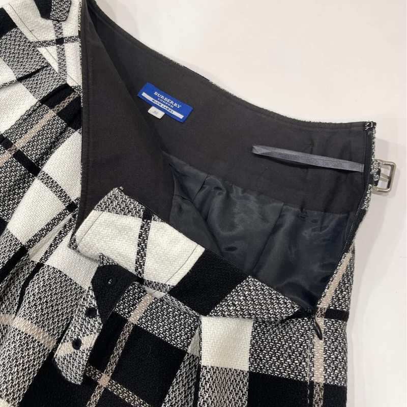 BURBERRY 藍標 黑白格紋二側腰環褲裙-7