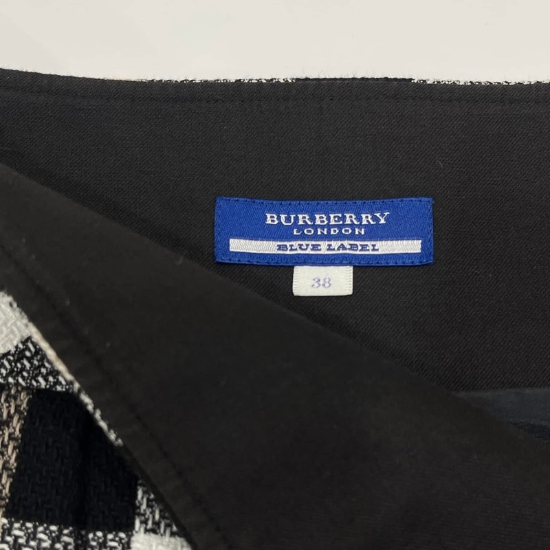 BURBERRY 藍標 黑白格紋二側腰環褲裙-8