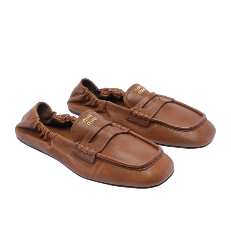 ✨2026季度全新✨Miu Miu 5D341E Ruches 納帕軟皮樂福鞋 橡樹棕﻿ IT 36.5/37/37.5/38/38.5 0-3