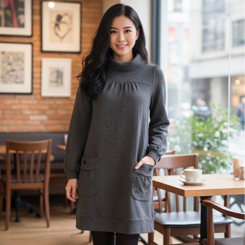 BURBERRY 藍標 高領口袋戰馬毛料洋裝-0