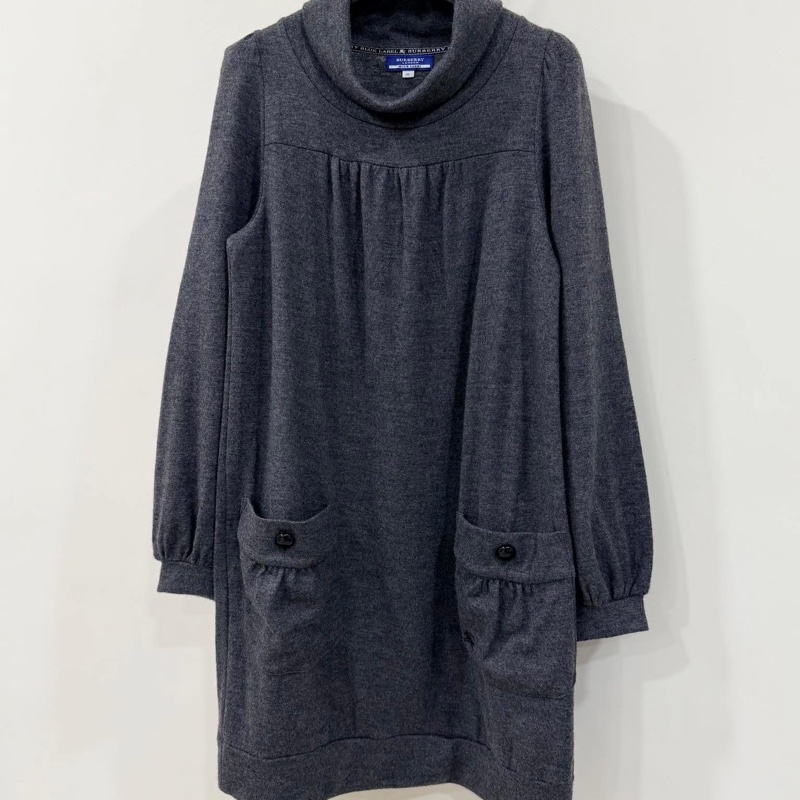 BURBERRY 藍標 高領口袋戰馬毛料洋裝-1