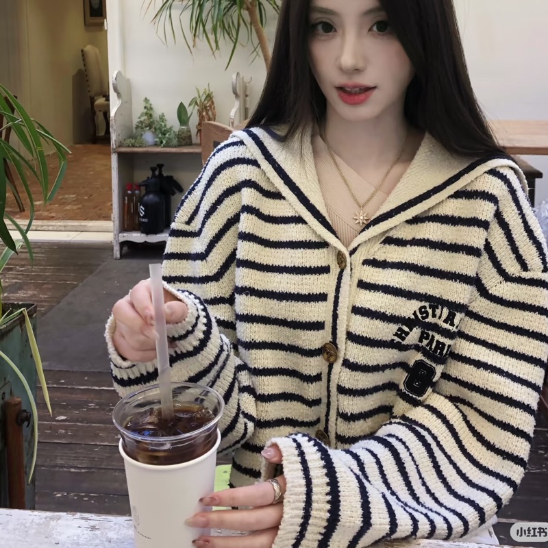 Dior 粗針織海軍領 QQ毛 外套/上衣 修身時髦千金感🐑💚-2