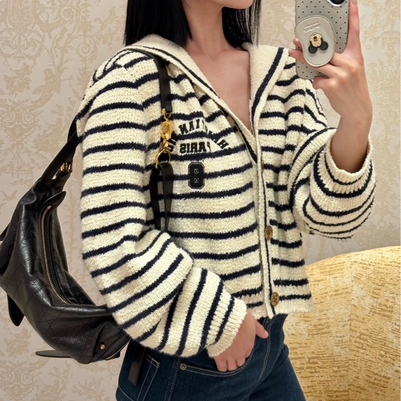 Dior 粗針織海軍領 QQ毛 外套/上衣 修身時髦千金感🐑💚-5