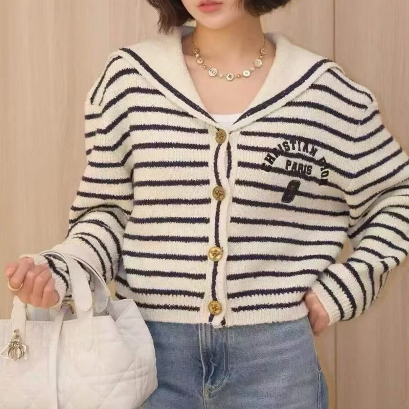 Dior 粗針織海軍領 QQ毛 外套/上衣 修身時髦千金感🐑💚-6