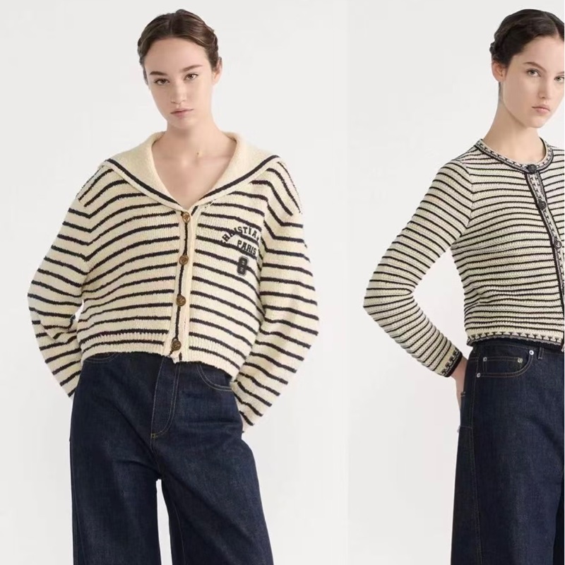 Dior 粗針織海軍領 QQ毛 外套/上衣 修身時髦千金感🐑💚-8