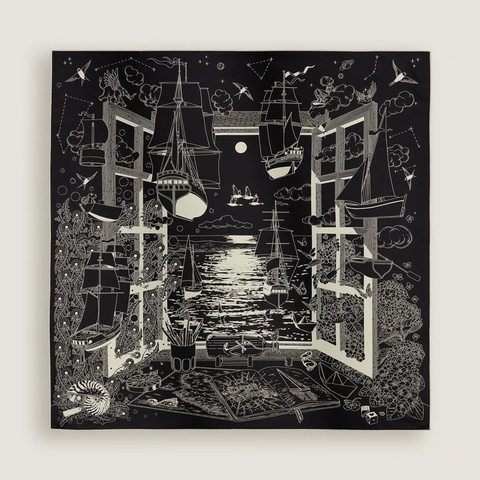 愛馬仕Hermes 2026春夏90絲巾詩意遨遊 黑金版