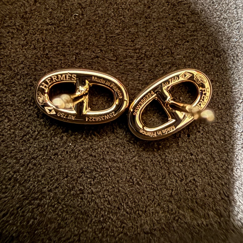 愛馬仕豬鼻子玫瑰金耳環-2