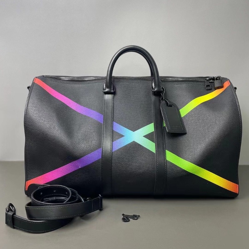 LV Keepall50限量炫彩旅行袋 50*29*20 9新配件肩帶 2鑰匙 鎖-1