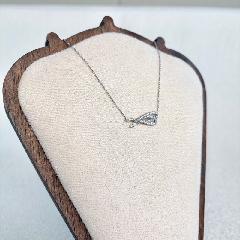 TiffanyBOW系列滿鑽橫版蝴蝶結項鍊18K白金 鏈長41 cm 9新配件盒子-5