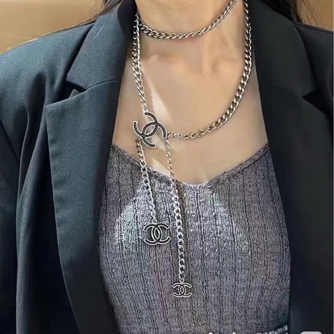 Chanel 黑色銀鏈琺瑯Logo 項鏈/腰鏈🖤多種穿搭😻