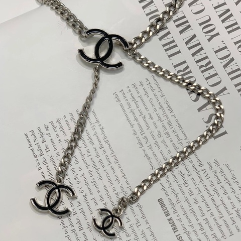 Chanel 黑色銀鏈琺瑯🖤項鏈 腰鏈 掛鏈多用飾品🫐