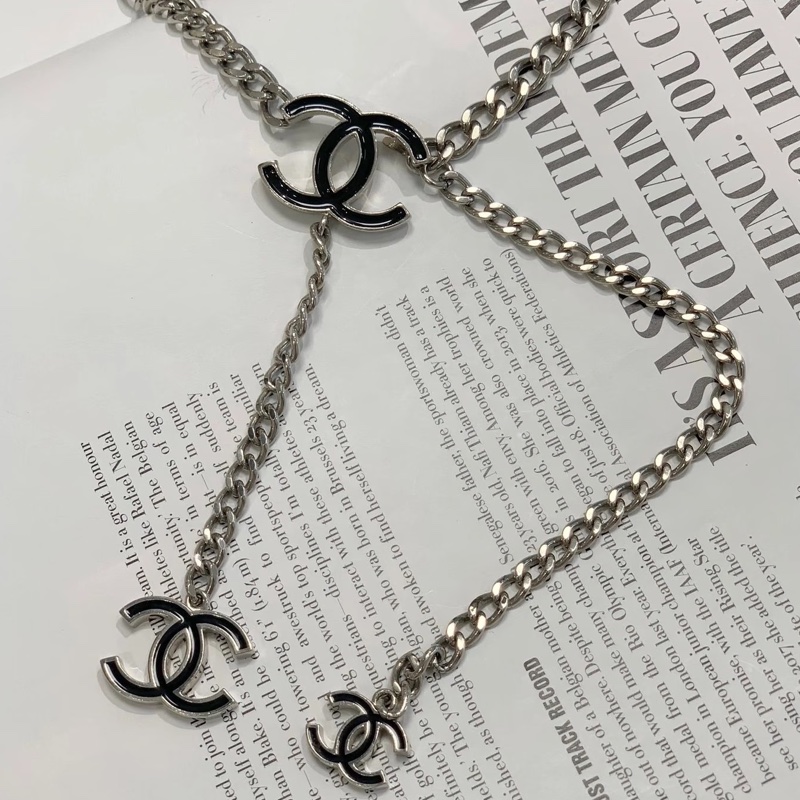 Chanel 黑色銀鏈琺瑯Logo 項鏈+腰鏈🖤多種穿搭😻-1